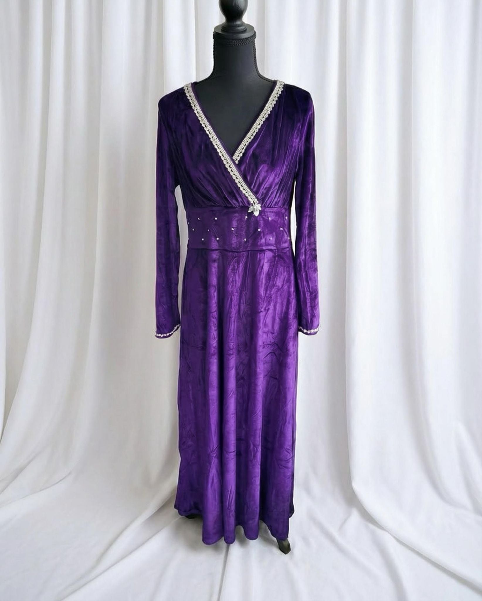 Purple Velvet Dress with Zirconia Stones