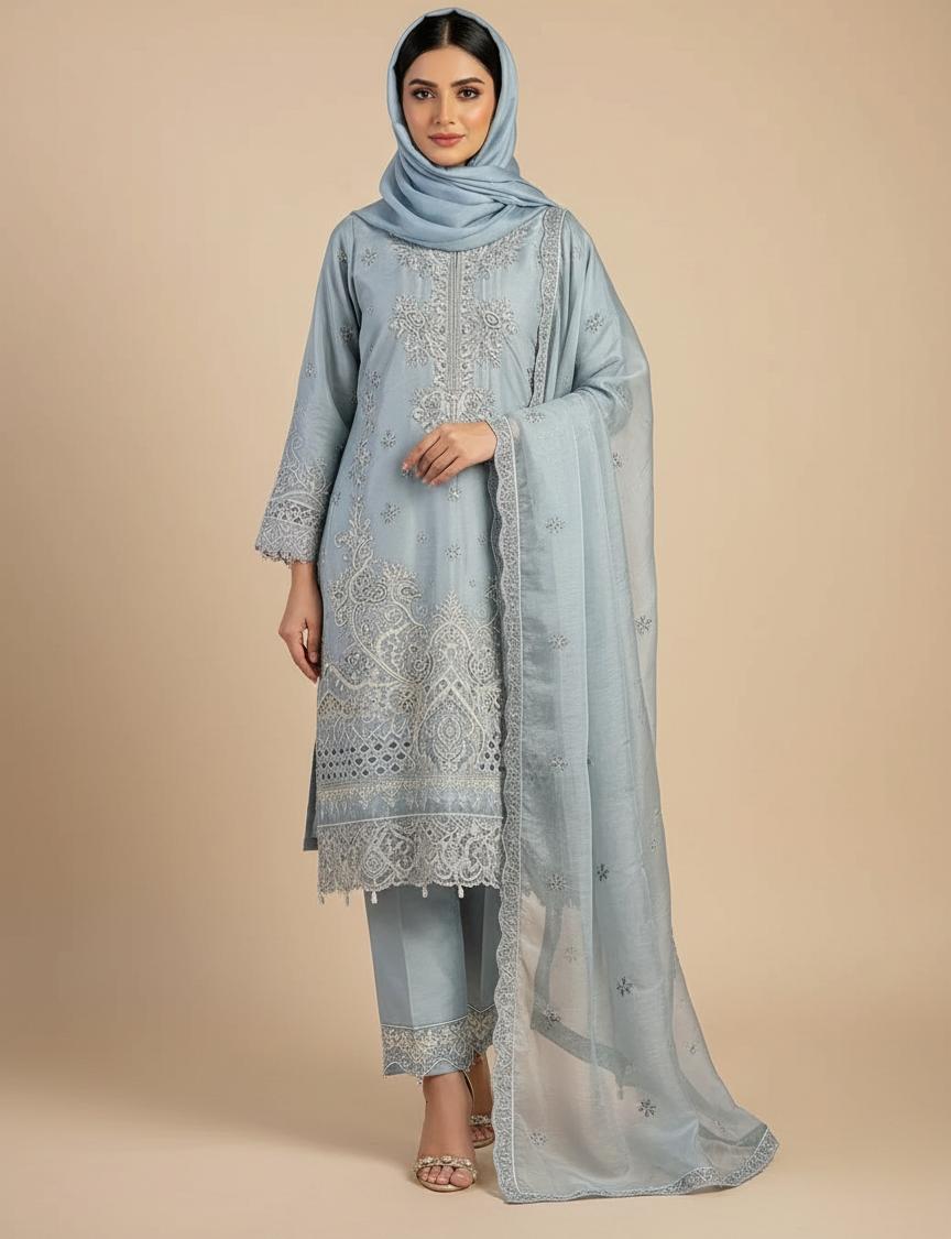 ✨ Silver-Embroidered Organza Salwar Kameez ✨