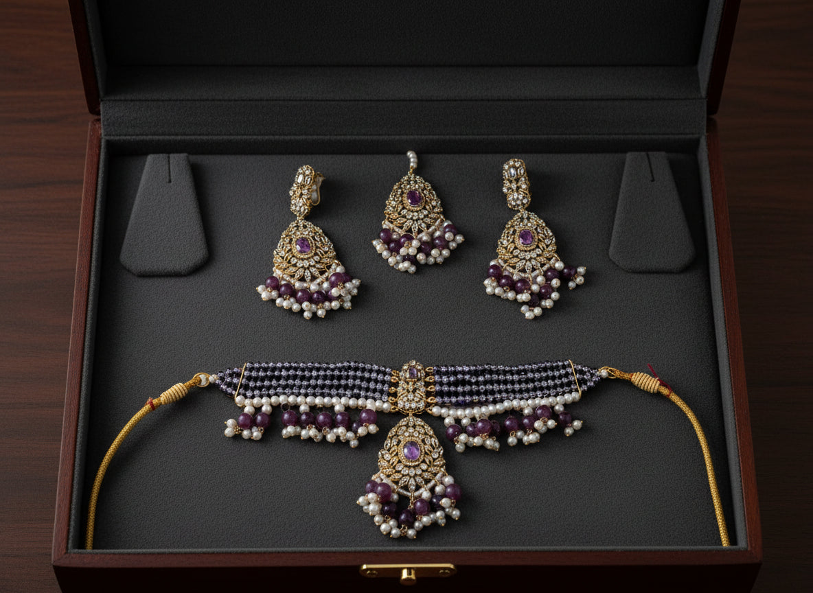 Pearl Choker Set with Earrings and Maang Tika