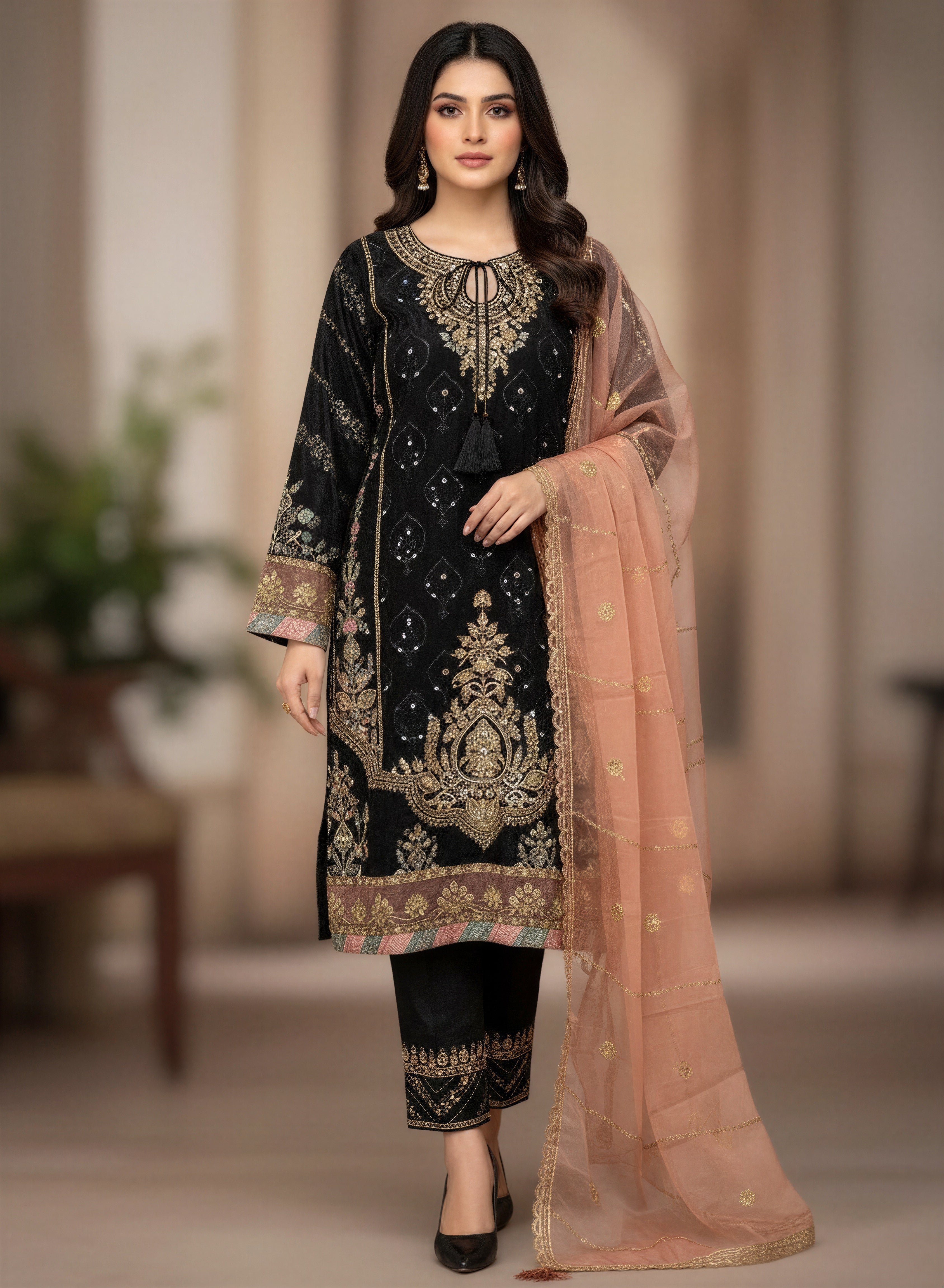 Black Embroidered Salwar Kameez with Chatapatti Work