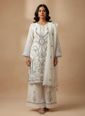Ivory Embroidered Party Wear Suit with Zirconia Stone Work - Size 40