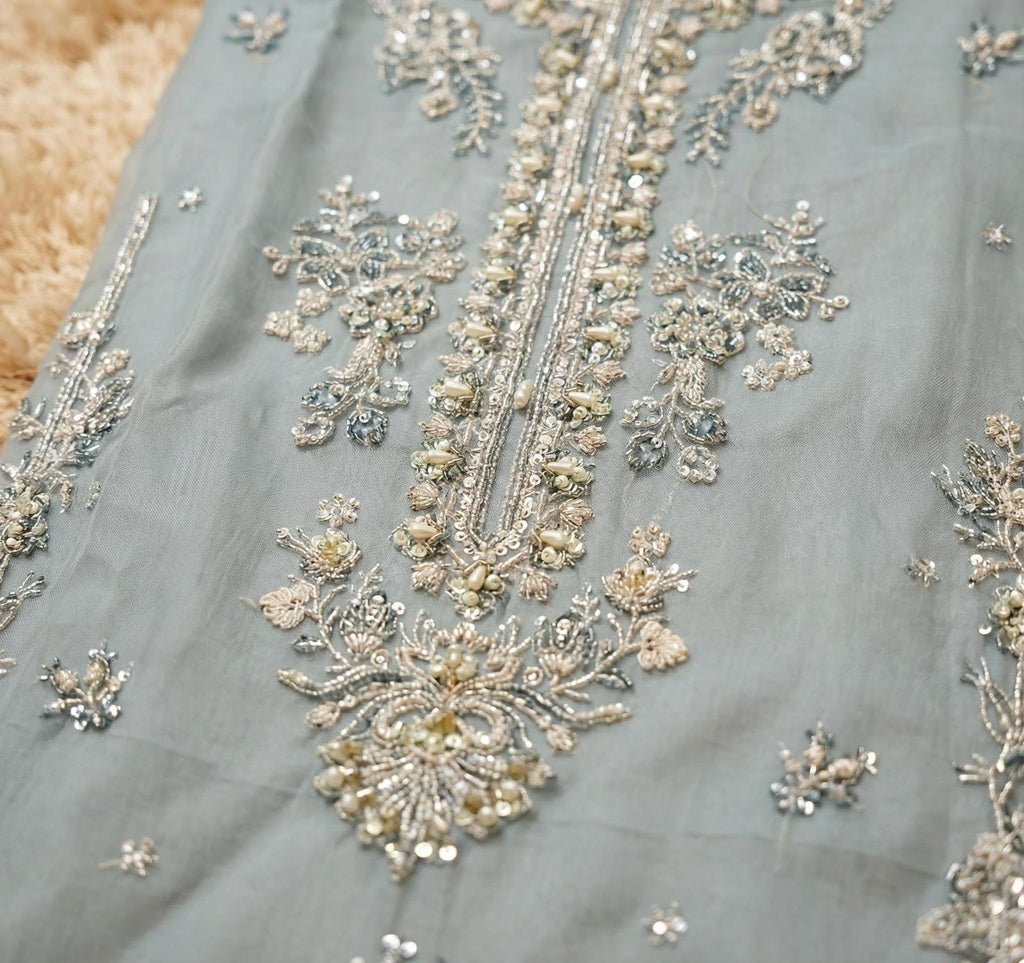 ✨ Silver-Embroidered Organza Salwar Kameez ✨