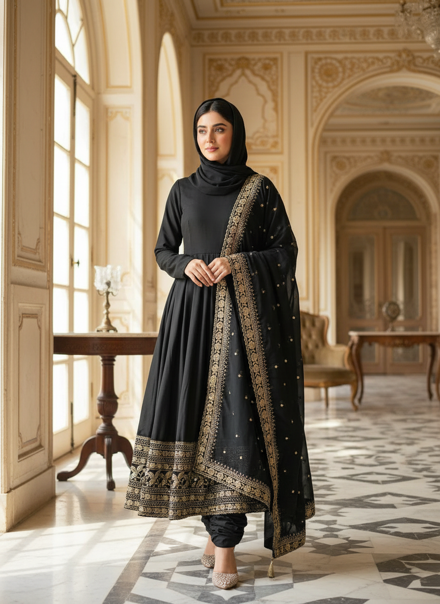 Black Anarkali with Zari Border