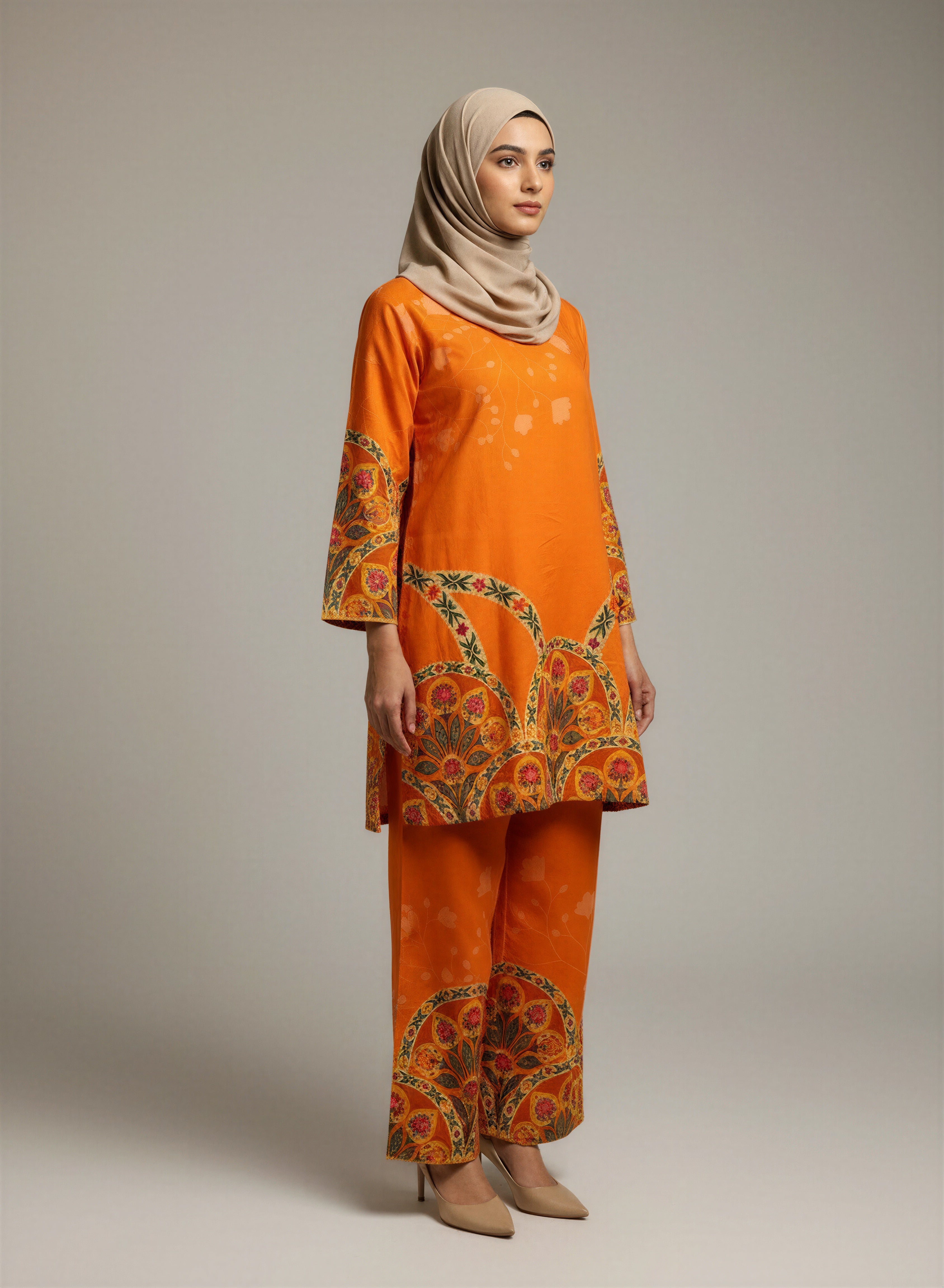 Orange Floral Printed Coord Set - 2 Piece