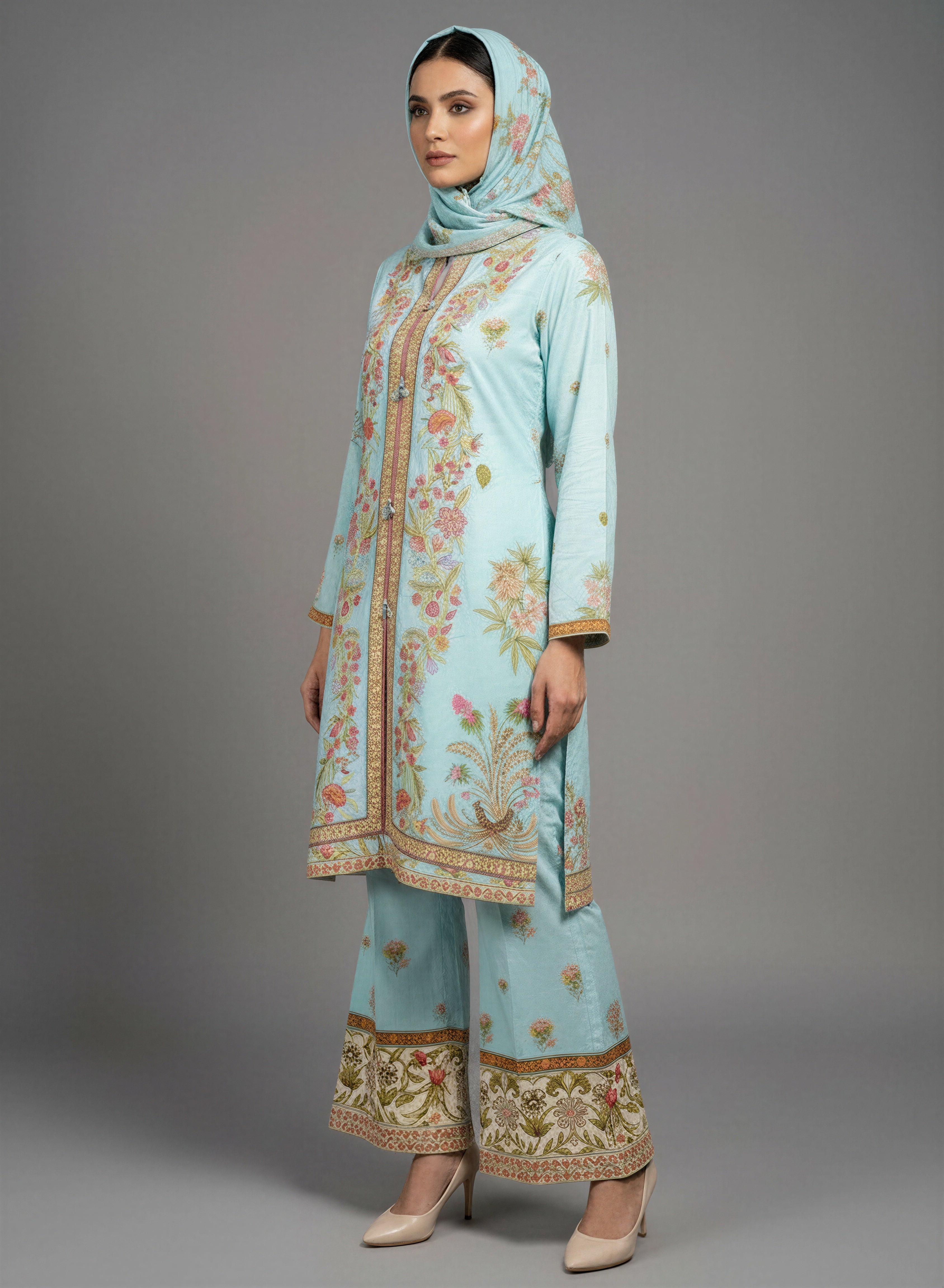 Sky Blue Floral Printed Coord Set - 2 Piece