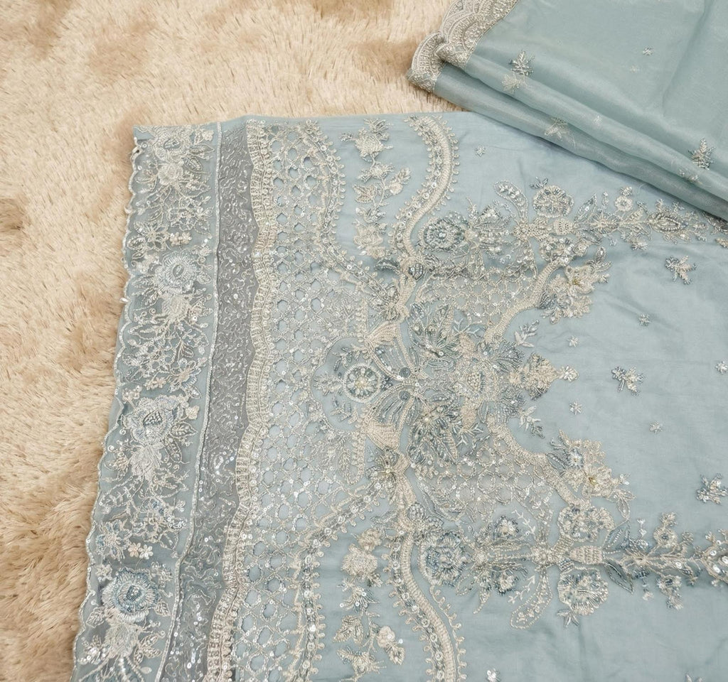 ✨ Silver-Embroidered Organza Salwar Kameez ✨