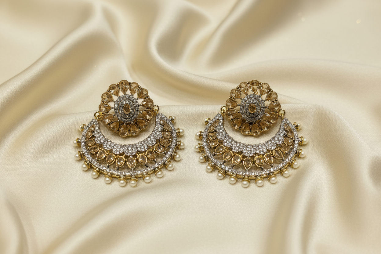 Champagne Topaz Chandbali Earrings on Silk