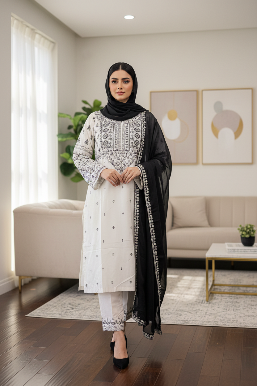 Indoor lifestyle shot with black hijab