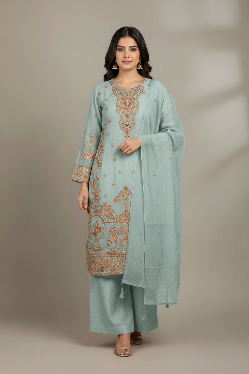 Delicate Zari Embroidered Palazzo Kameez