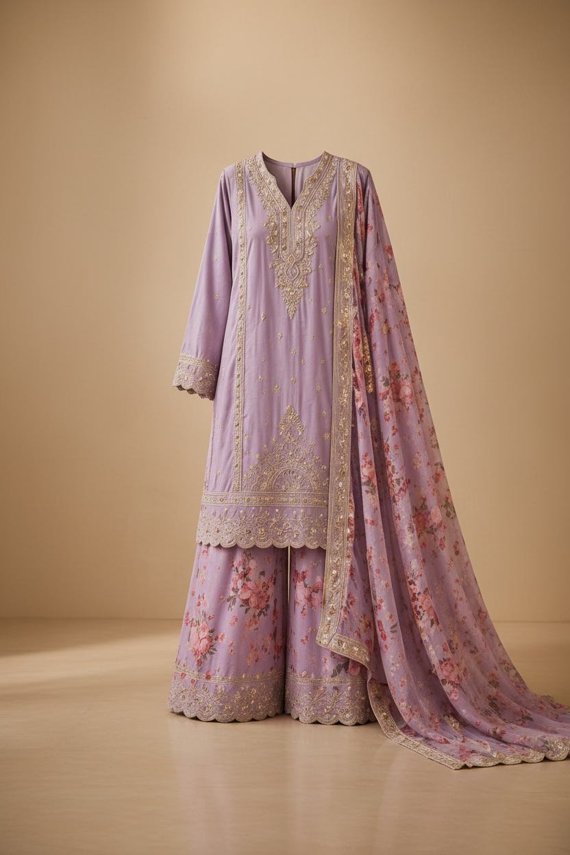 Lilac Chinon Silk Suit