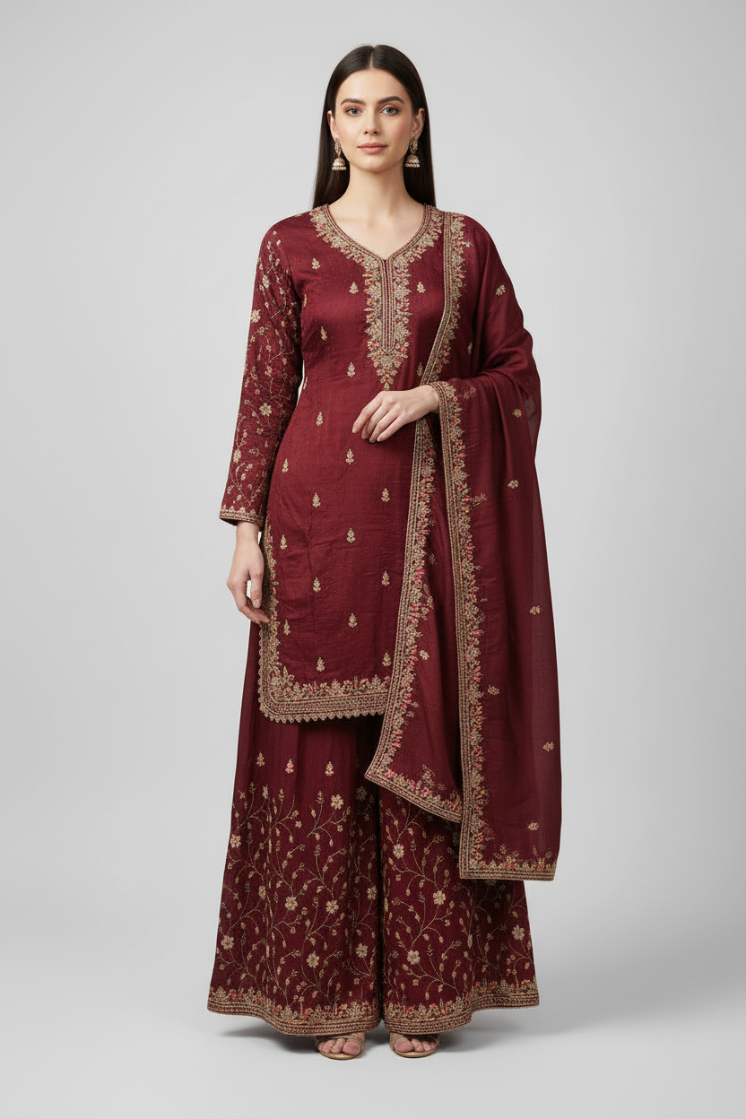 Maroon Gharara Kurti Set