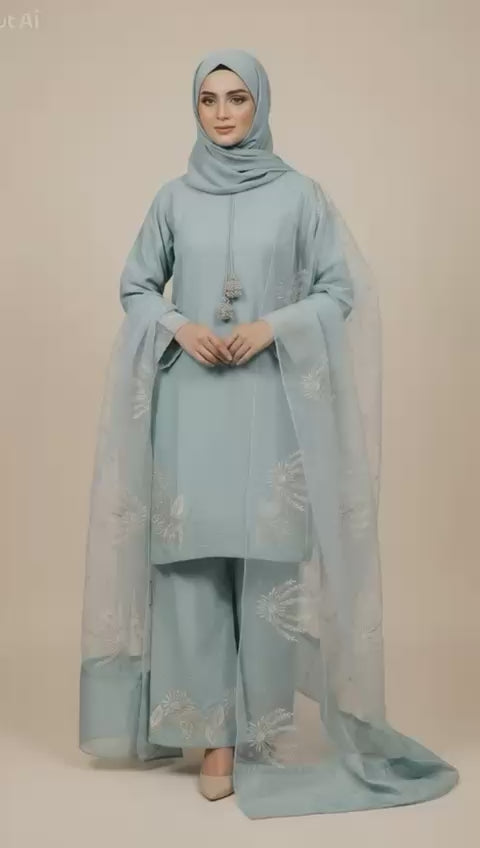 💠 Powder Blue Linen Suit with Zari Detailing