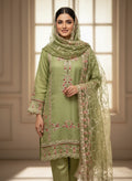 Sage Green Organza Embroidered Suit ✨