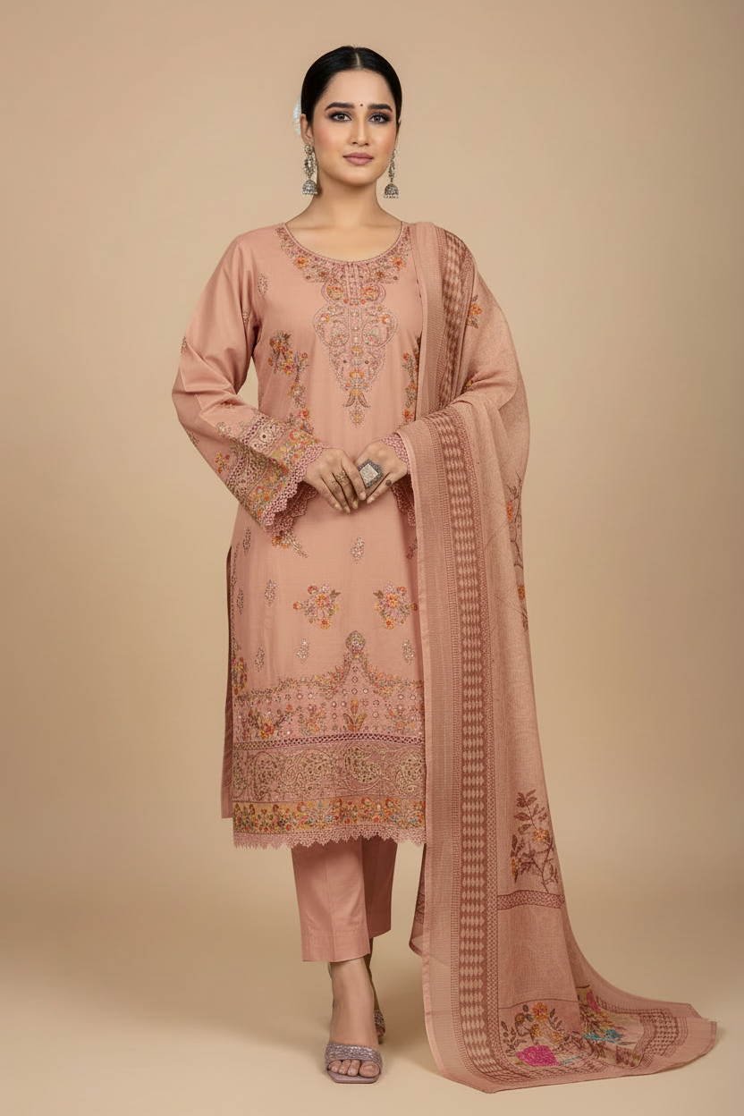 Rose gold embroidered suit with same design